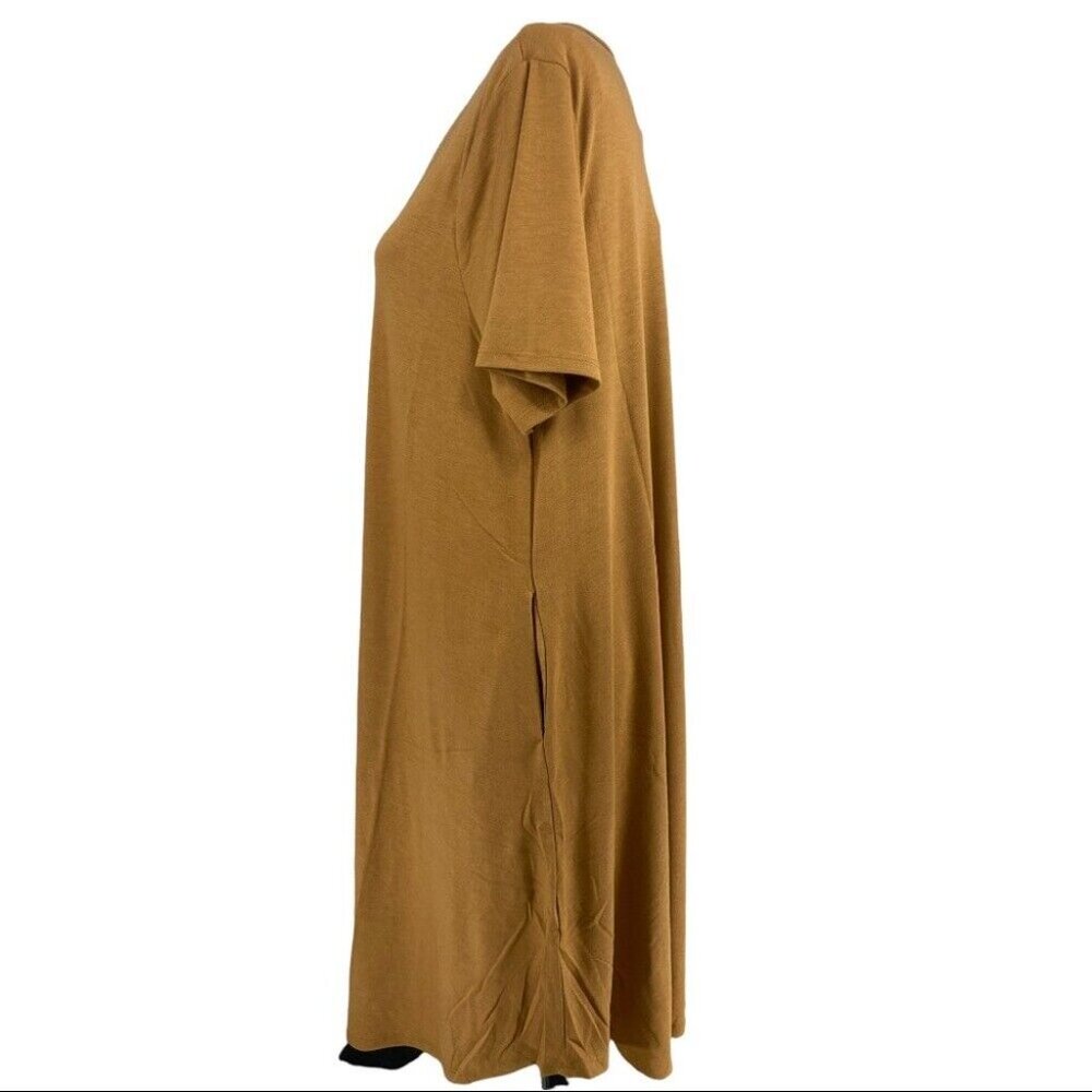 Zenana Premium Camel Brown V-Neck Short Sleeve Jersey T-Shirt Midi Dress 2X NEW - Picture 4 of 9